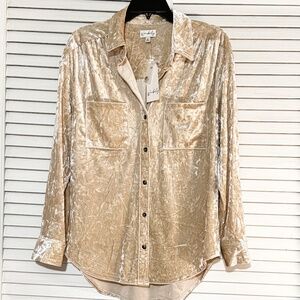 Wonderly Blouse Top - Crushed Velvet Look Knit - Champagne -Tan - Size M - New